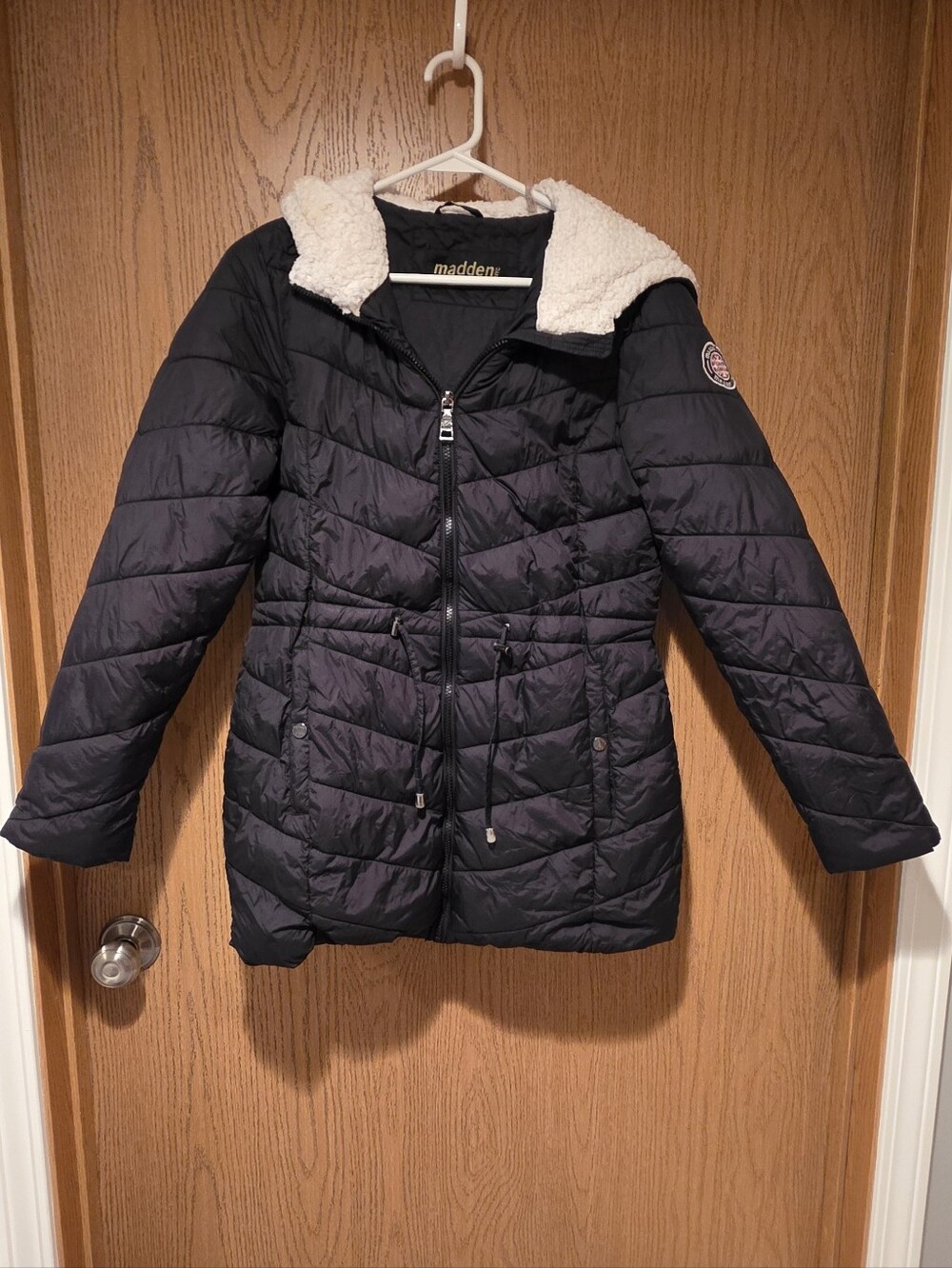 Madden Black Quilted Sherpa-Trim Puffer Jacket